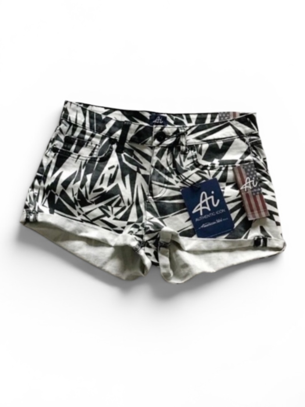 Geometric Print Five Pocket Cuffed Shorts 26